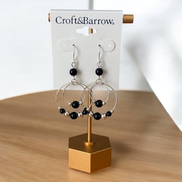Croft & Barrow Black and Silver Bead Dangle Earrings - Picture 1 of 2